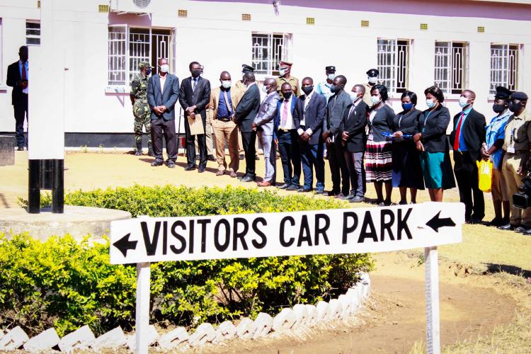 Judicial Officers and Members of staff line up to be introduced to the Honourable the Chief Justice