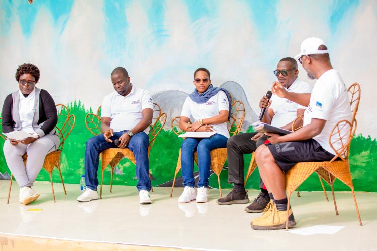 A panel discussion during the commemoration. Panelists shared their experiences on stressful moments whilst working in the Judiciary and how they manage them.  From left to right: Ms Nellie Mchenga - Coordinator for the Malawi Judiciary Development Programme, His Honour Anthony Kapaswiche - Deputy Chairperson, Industrial Relations Court, Justice Violet Chipao - Financial Crimes Division, Justice Jabbar Alide - Commercial Division, and the moderator - His Honour Montfort Misunje - Assistant Registrar.