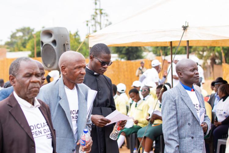Traditional leaders and clergy being led towards the exhibitions